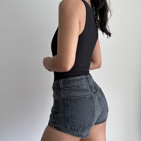 Rag & Bone Jean Shorts Womens 27 Black Mid Rise Exposed Button Fly Festival - Picture 2 of 15